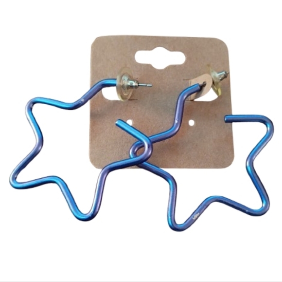 unbranded Jewelry - Y2K Iridescent Metallic Blue Purple Wire Star Hoop Earrings